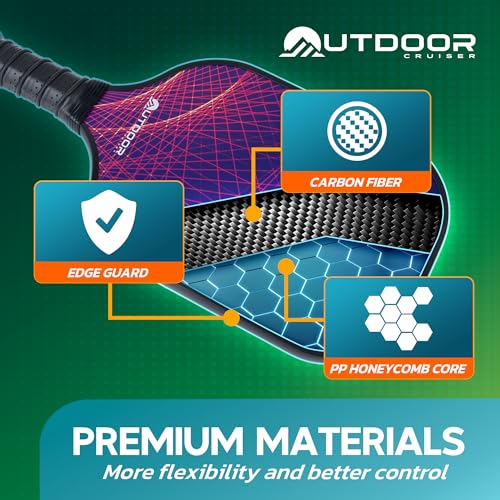 Outdoor Cruiser Pickleball Racket Set - Carbon Fiber USAPA Approved Lightweight Paddles with Polypropylene Honeycomb Core, Skill Levels, Includes 2 Rackets, a Sling Bag, 4 Balls, and 4 Grip Tapes