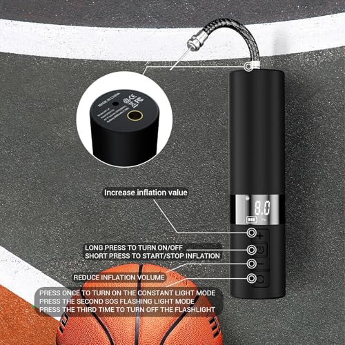 Electric Balloon Pump, Portable Battery-Powered Balloon Pump with LCD Display and Needle, 12 PSI Mini Air Pump, Suitable for Basketball, Soccer, Volleyball, and Rugby Balls.
