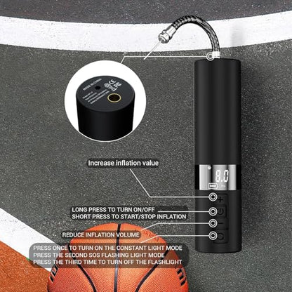 Electric Balloon Pump, Portable Battery-Powered Balloon Pump with LCD Display and Needle, 12 PSI Mini Air Pump, Suitable for Basketball, Soccer, Volleyball, and Rugby Balls.