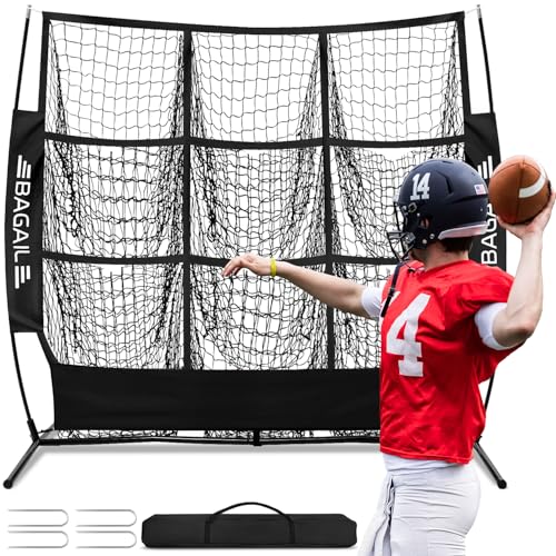 BAGAIL Football Throwing Net - 5 or 9 Target Pockets, Easy Setup, Heavy-Duty - Portable QB Accuracy Trainer, Fun Target Practice Net for Football with Carry Bag - color: Black, style: 5'x5' - 9 Pockets