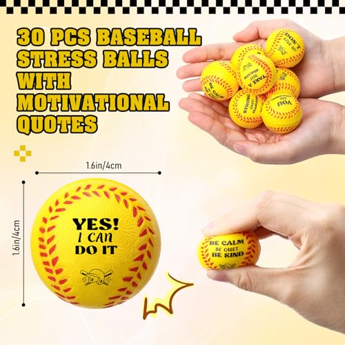 Blulu 30 Pieces Mini Softball Stress Balls with Motivational Quotes Baseball Party Favors Sport Squeeze Foam Balls Yellow Baseball Fidget Toys for Anxiety Relief Birthday Gift Carnival Party Supplies