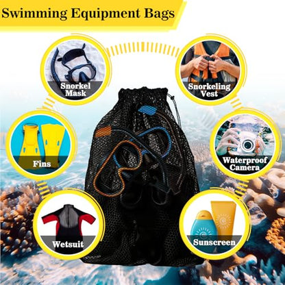 RAINFLOW 3PCS Mesh Bag - Drawstring Dive Bag Snorkel Dive Backpack for Swimming Gear, Diving, Beach Toy Ball Camping Clothing, Mesh Sports Bag Drawstring Storage Bag, Sturdy and Durable