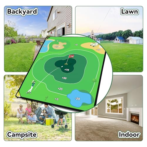 Liberry Golf Chipping Game with Large Chipping Mat, 2 Adjustable Clubs, 20 Sticky Balls, Outdoor Indoor Sports Training Toy Gift for Adults Kids, Family Yard Target Game - style: chipping mat with standard club