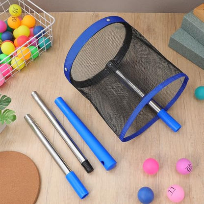 SUPVOX Ping Pong Picker Upper - Professional Table Tennis Retriever with 140-Capacity Tube - Lightweight Aluminum Collector for Training & Robot Practice (Blue)