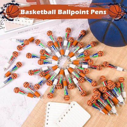 LiYiQ 25 Pcs Basketball Party Favor Multicolor Pen in One Cartoon Cute Fun 4-in-1 Cute Pens Bulk Kawaii Basketball Shape Cool Ballpoint Pens for Kids Fun Gifts - style: Basketball