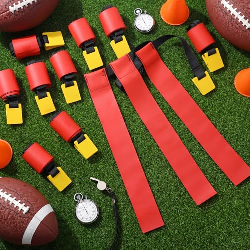 3 Flag Football Belts Flag Football Belts and Flags Adults Size Triple Flags Quick Release Sport Training Equipment - color: Red