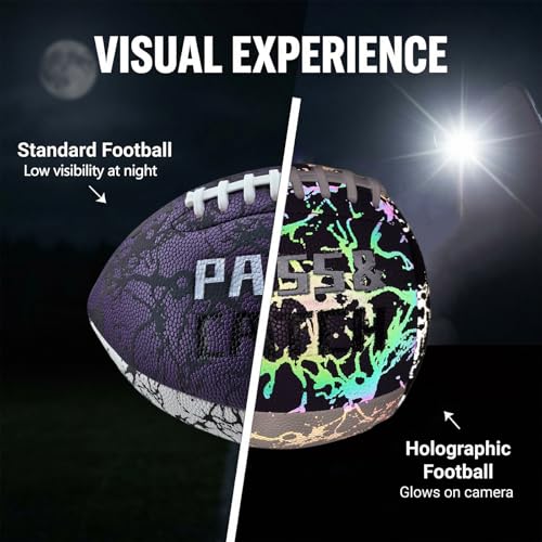 Holographic PassCatch Training Football - Solo Practice Trainer for Passing & Catching, Durable Composite Material with Dazzling Flash-Activated Light Show, - color: Purple＆White