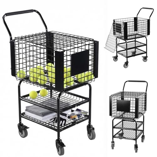 Tennis Ball Basket Cart Large Capacity Training Ball Pickup Basket Holds 350 Balls for Teaching & Court Use