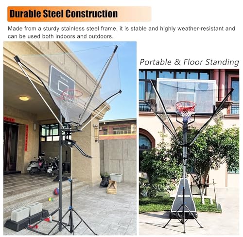 Basketball Rebounder Return Attachment System, 8-10 ft Adjustable Height Basketball Hoop Ball Returner, Shooting Return Net Training Equipment