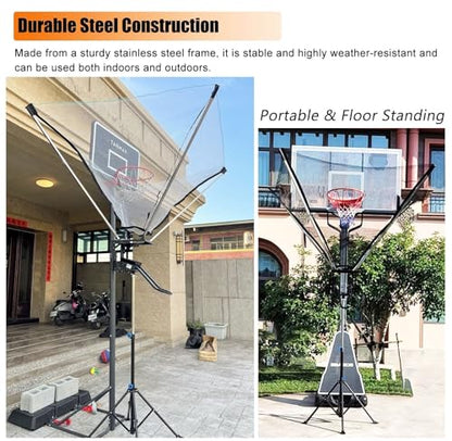 Basketball Rebounder Return Attachment System, 8-10 ft Adjustable Height Basketball Hoop Ball Returner, Shooting Return Net Training Equipment