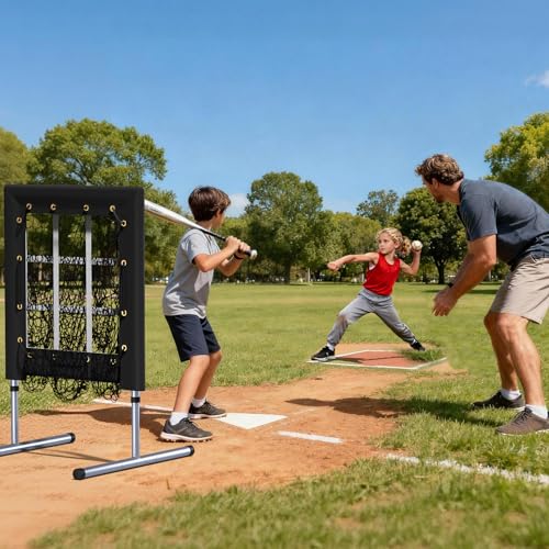 9 Hole Pitching Net with Strike Zone, Heavy-Duty Baseball & Softball Training Equipment for Pitching and Hitting, 5 Height Adjustable 9 Pocket Target, Portable Practice Equipment for All Ages