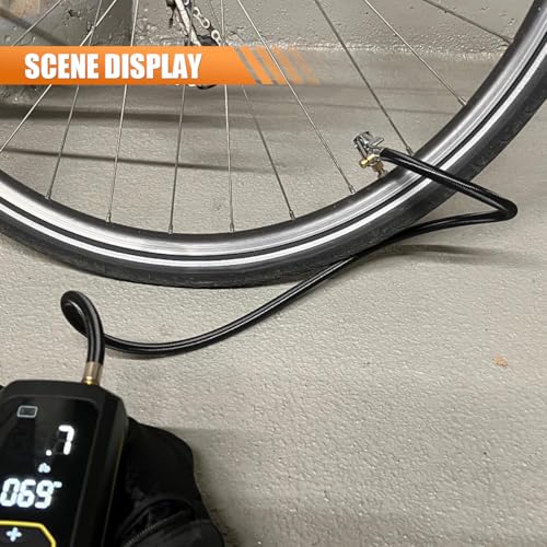 24.7" Tire Inflator Hose Adapter with 360° Rotating End, Tire Inflation Hose Lock on Air Chuck for Quick Connect & Release, Presta Valve Ball Needle, Portable Air Compressor, Tire Pump Hose