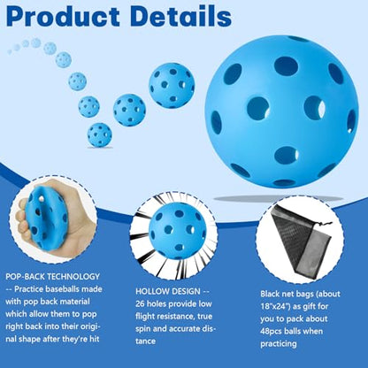 Coopay 14/48 Pack Practice Baseball Softball, Plastic Training Balls Lightweight Hollow Limited Flight Softballs for Hitting, Pitching, Batting Training Indoor Outdoor Use - color: Blue, style: 48 Pack