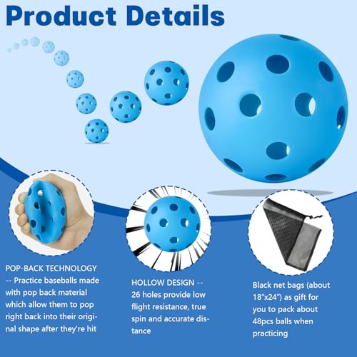 Coopay 14/48 Pack Practice Baseball Softball, Plastic Training Balls Lightweight Hollow Limited Flight Softballs for Hitting, Pitching, Batting Training Indoor Outdoor Use - color: Blue, style: 48 Pack