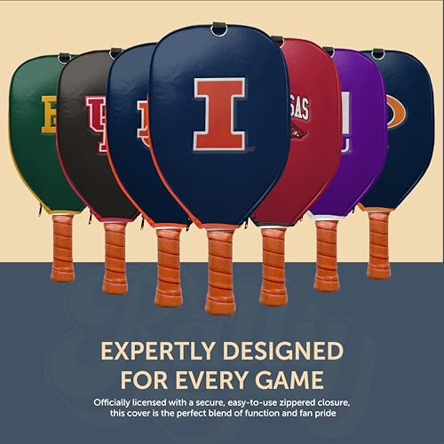 Officially Licensed Collegiate Pickleball Paddle Cover - Lightweight PU Leather Material - Durable Foam Interior Protection with Zippered Closure - Fits Most Paddles on the Market - color: Illinois Fighting Illini