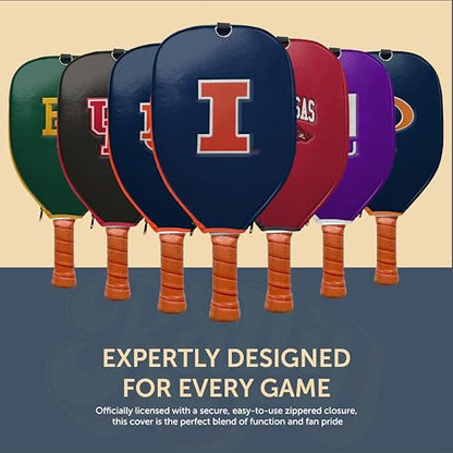 Officially Licensed Collegiate Pickleball Paddle Cover - Lightweight PU Leather Material - Durable Foam Interior Protection with Zippered Closure - Fits Most Paddles on the Market - color: Illinois Fighting Illini