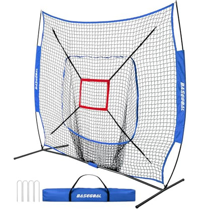 BaseGoal 7'×7' Baseball Softball Practice Net,Baseball Backstop,for Hitting Pitching Batting Catching with Bow Frame,Bonus Strike Zone - style: Blue