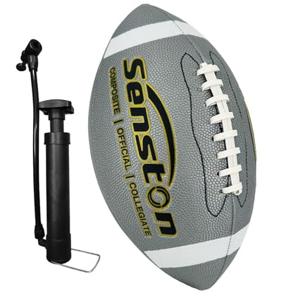 Senston Football Size 9/6 - Premium Composite Leather High School/Kids/Youth Football with Pump Size Foot Ball with Pump - color: Silver, size: Official Size 9