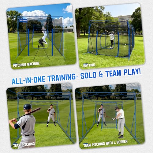 20ftx10ftx8ft Baseball Softball Cage with Hitting Net,Dual Sided 7-Ply Netting for Batting/Pitching/Fielding,Heavy-Duty Metal Frame and Windproof Ropes for Backyard Outdoor Indoor
