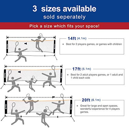 Portable Tennis Net,Stainless Steel Poles Badminton Net Set Adjustable Height Nylon Net with Carry Bag, for Kids Volleyball, Pickleball,Soccer, Indoor, Outdoor Court, Backyard, Beach, Driveway
