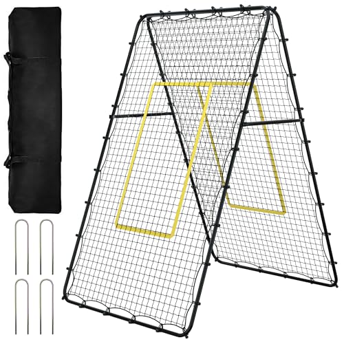 Double Sided Volleyball Rebounder Net, Adjustable Training Equipment Bounce Back Net Practice for Setting Spiking Bumping, Multi-Person Lacrosse, Baseball, Soccer Practicing - 7x4 Ft