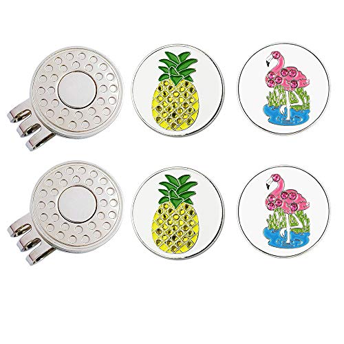 Golf Ball Markers with Hat Clips Value Sets for Men Women Golfer, Removable Attaches Easily to Golf Cap Premium Gifts - color: pinapple flamingo