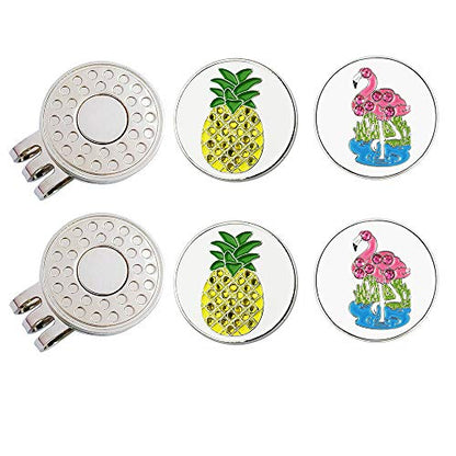 Golf Ball Markers with Hat Clips Value Sets for Men Women Golfer, Removable Attaches Easily to Golf Cap Premium Gifts - color: pinapple flamingo