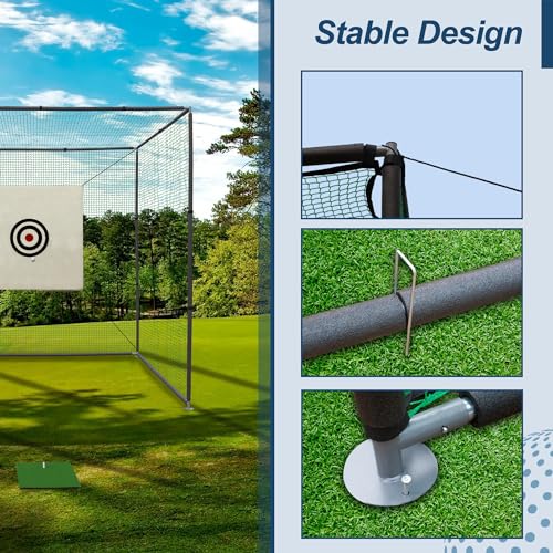 10x10 FT Golf Practice Net Cage, Golf Driving Nets for Backyard w/Netting Enclosure Target Cloth, Steel Frame Swing Practice Mat for Full Swing and Chipping Indoor Outdoor