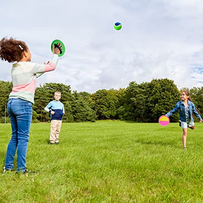 Weehoey Beach Toys - Outdoor Games for Kids, Toss and Catch Ball Set with 4 Paddles 3 Balls, Toys for 3 4 5 6 7 8+ Year Old Boys Girls Christmas Birthday Gifts (Pink and Green)