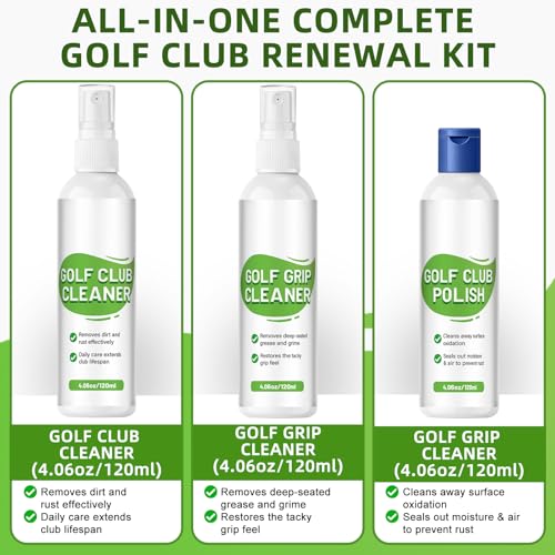 Pro Golf Club Cleaning Kit – Cleaner, Polish, Grip Cleaner, Brush, Towel & Bag | Restores Irons & Drivers, Removes Rust & Scratches, Renews Grip | Golf Gifts for Men