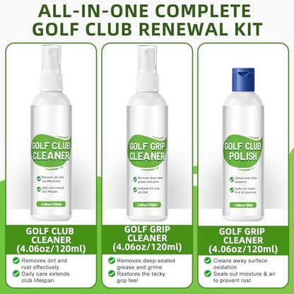 Pro Golf Club Cleaning Kit – Cleaner, Polish, Grip Cleaner, Brush, Towel & Bag | Restores Irons & Drivers, Removes Rust & Scratches, Renews Grip | Golf Gifts for Men