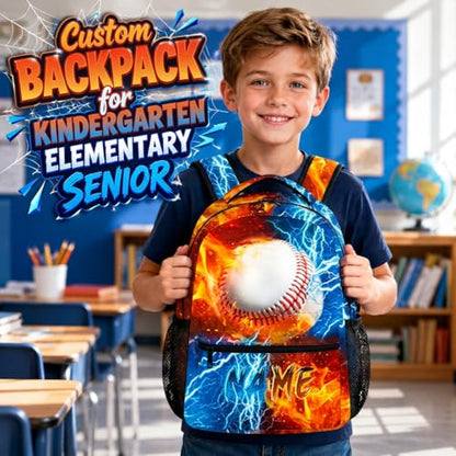 Backpack for Kids Boy Custom Baseball Bookbag for School Elementary Middle Primary, Personalized Student School Supplies - color: White