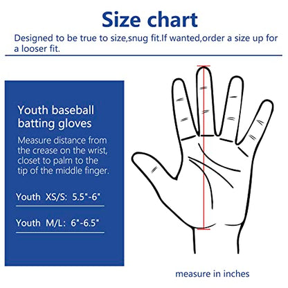 Youth Baseball Batting Gloves for Kids Boys Girls Ages 5-12 - color: Vibrant Blue, size: Youth XS/S (5.5in-6 in)