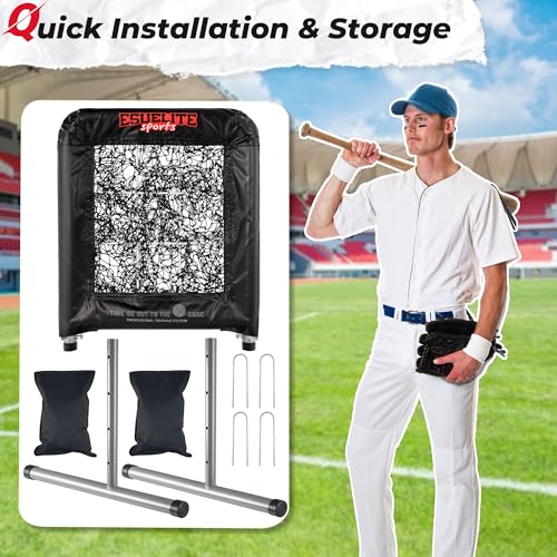 Heavy-Duty 9 Hole Pro Style Baseball & Softball Pitching Net with Strike Zone Target - Adjustable Portable Design - style: Black Pro