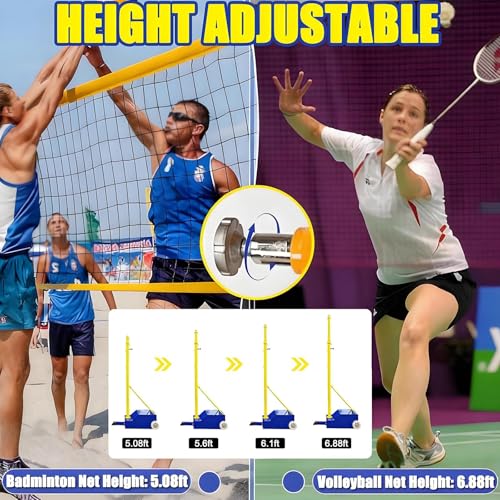 volleyball Badminton Net Frame Poles,Volleyball/Badminton Pole&Nets Package For Backyard, Volleyball Poles With Stable Base,Heavy Duty Badminton Volleyball Pole-Adjustable Height 5-6.9ft/1.55-2.1m