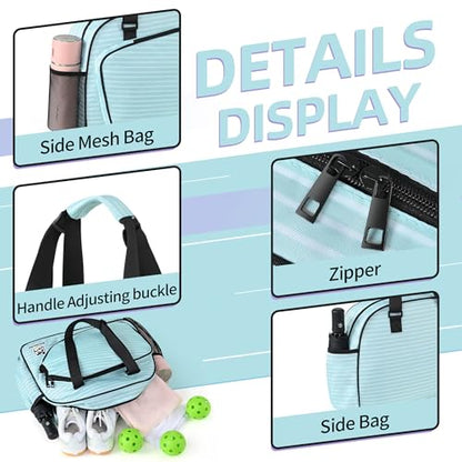 Boulder Bee Pickleball Bags, Premium Pickleball Tote Bag for Girls, Women’s Hand/Shoulder Gym Bag w Water Bottle Holder, with Pickleball Racquet/Paddle Holder - color: Stripe-Green