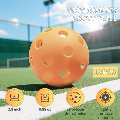 Fiberglass Pickleball Paddle Set-2 Pickleball Rackets, 12 Balls and 2 Portable Carry Bag,Pickleball Racquet Set for Men, Women, Kids, Adults