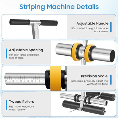 Court Line Tape Machine, Hand Pushed Basketball Court Line Striping Machine, Field Line Striping Marking Machine, Floor Paint Tape Applicator for Parking Lots, Driveway, Playground