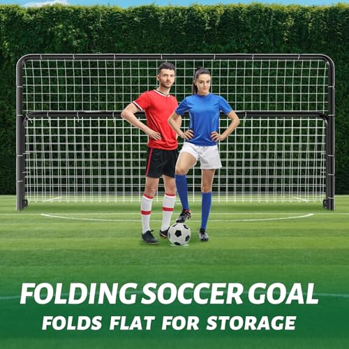 NAIZEA Soccer Goals - 24x8/21x7/18x7/12x6/16x7/10x6/8x6/6x4FT Soccer Goals for Backyard Training- Portable Metal Soccer Net for Youth & Adults - Heavy Duty Steel for Indoor Outdoor Games & Practice - size: 12ft x 6ft, style: Trainer-Black/Steel