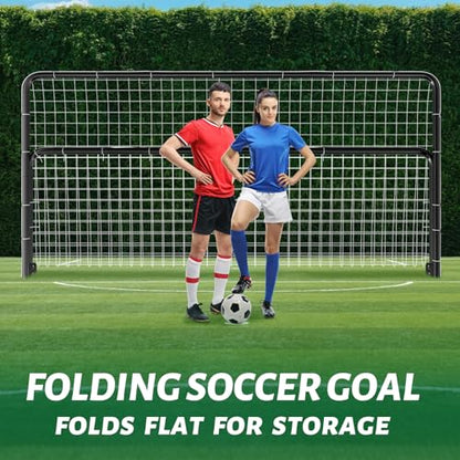 NAIZEA Soccer Goals - 24x8/21x7/18x7/12x6/16x7/10x6/8x6/6x4FT Soccer Goals for Backyard Training- Portable Metal Soccer Net for Youth & Adults - Heavy Duty Steel for Indoor Outdoor Games & Practice - size: 12ft x 6ft, style: Trainer-Black/Steel
