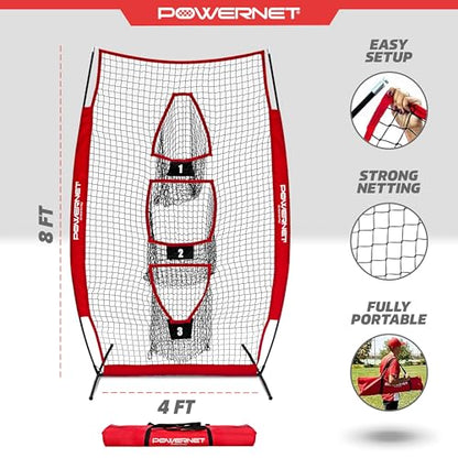 PowerNet Lacrosse & Football Passing Net, 4 x 8 FT Portable 3 Target Pocket Throwing Trainer, Football Training Equipment to Improve QB Accuracy, Throwing Net & Kicking Practice Equipment