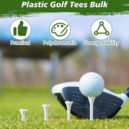 Soulchen 500 Pack 3-1/4 Inch Plastic Golf Tees - 4-Prong Curved Design for Longer Drives Low Spin & Low Friction Tees Bulk with Optimized Shaft Strength & Flexibility for Driving Range