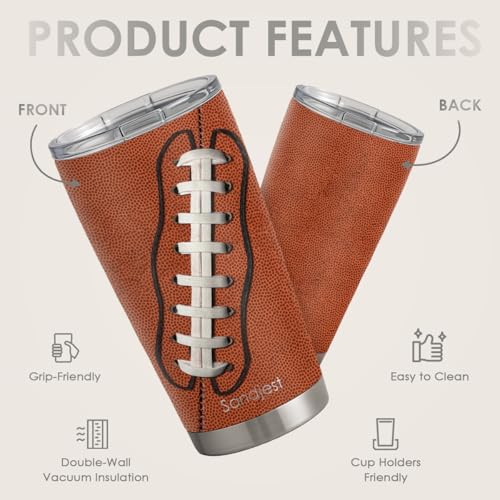 SANDJEST Football Tumbler 20oz Stainless Steel Insulated, Travel Coffee Cup, Sport Tumblers Gifts for Football Lovers, Men Women, Coach, Birthday, Christmas - color: Football