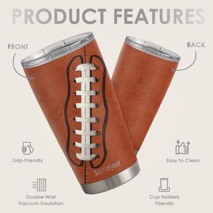 SANDJEST Football Tumbler 20oz Stainless Steel Insulated, Travel Coffee Cup, Sport Tumblers Gifts for Football Lovers, Men Women, Coach, Birthday, Christmas - color: Football