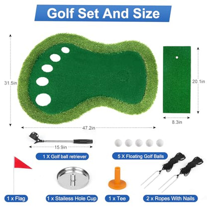 Floating Golf Green for Pool, Floating Chipping Green Mat with Ball Retriever for Pool/Lake, No Drifting Floating Golf Putting Turf Game Set for Golfers - style: Classic-Larger