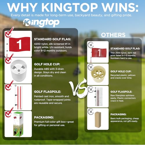 KINGTOP Golf Flagstick 6ft, Portable Five-Section Design for Backyard Practice Putting Green, Driving Range Golf Pin Flag Hole Cup Set, Gift Idea - color: Version1- Red Flag#1, 1-Pack