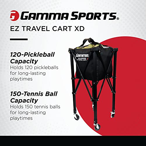 GAMMA Sports EZ Travel Cart, Tennis & Pickleball Hopper, Padel, Portable Compact Design, Sturdy Lightweight Construction, EZ Bags, 150 or 250 Capacity, Premium Carrying Case Included - size: 150 Ball, style: Former Cart