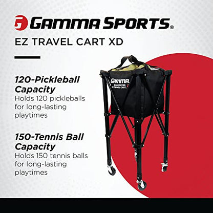 GAMMA Sports EZ Travel Cart, Tennis & Pickleball Hopper, Padel, Portable Compact Design, Sturdy Lightweight Construction, EZ Bags, 150 or 250 Capacity, Premium Carrying Case Included - size: 150 Ball, style: Former Cart