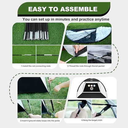 Golf Net, 10x7 Ft Golf Hitting Net with Tri-Turf Mat, Multi-Target Golf Practice Net for Outdoor/Indoor Chipping & Driving, Ideal Gift for Men/Dad/Husband/Golfers