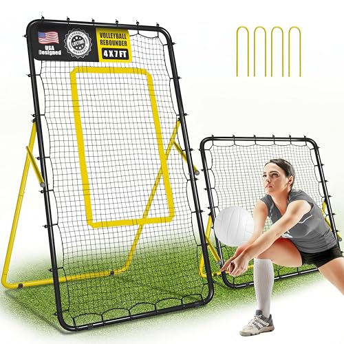 2-in-1 Volleyball Rebounder Net, Adjustable 7×4 ft to 4.5×4 ft Bounce Back Training Rebound Equipment with Angle Customization for Volleying, Bumping, Spiking Practice - color: Black